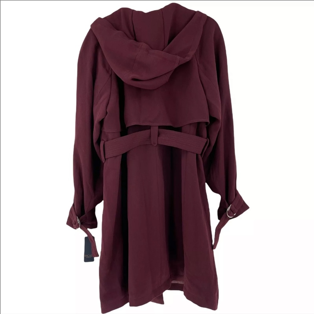 Rachel Roy Water Repellent Crepe Hooded Trench Coat Wine Plus Sizes 1X-3X $245 - Picture 4 of 8